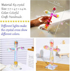 YWHL Colorful Crystal Standing Cross Decor, Handmade Glass Holy Cross Collectible Figurines Decoration, Religious Gifts for Women Men, Christian Easter Cross for Home Office Decor