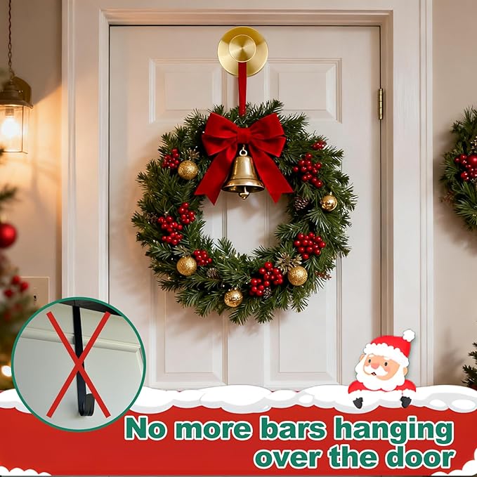 Wreath Hangers for Front Door, Suction Cup Hooks for Door Wreaths, No Damage Door Wreath Hanger for Over The Door/Glass Window/Outdoor, Christmas/Thanksgiving/Halloween/Holiday (Gold, 2-Pack)