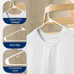 SereneLife White Plastic Hangers 200 Pcs, Durable Hanger Set with Slip Design, Tubular Hangers with 2 Integrated Strap Hooks, Mega Pack for Clothes