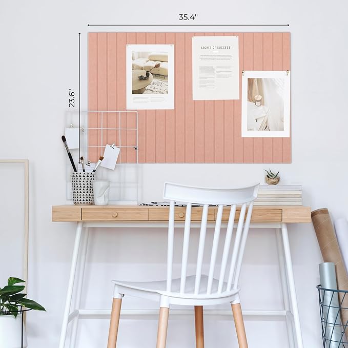 Felt Bulletin Board 35" x 24" - Stylish Cork Board Alternative for Office & Wall Decor – 6 Customizable Adhesive Tiles w/Golden Pins are Perfect to Display Your Photos