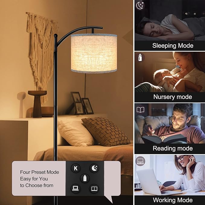 ROTTOGOON Floor Lamp for Living Room, 4 Color Temperature LED Floor Lamp with Remote Control & Foot Switch, LED Bulb Included, Modern Standing Lamp for Bedroom, Study Room, Office - Black