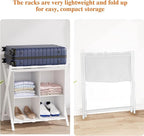 aboxoo 2 Pack Luggage Rack with storage, Guest Room Folding Suitcase Stands, Holds up to 120 lb, Space Saving Suitcase Holders for guest room, Bedroom Hotel, White
