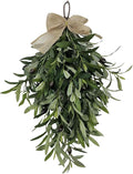 24 Inch Artificial Teardrop Swag Olive Wreath with Bow, Hanging Green Leaves Teardrop Door Wreath with Fruits, Faux Spring Greenery Wreath for Front Door Wall Farmhouse Decor