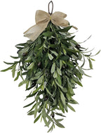 belupai Artificial Olive Teardrop Swag,23.6in Fake Green Olive Wreath Pendant with Burlap Bow and Olive Fruits,Spring Summer Front Door Decorative Swag for Home Porch Holiday Decor