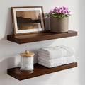 Homeforia Walnut 18 inch Floating Shelf, High End Solid Real Wood 18inch Floating Shelves for Wall Mounted, Dark Brown 18 inches Long Floating Shelves, Heavy Duty Bracket, 18 X 6.5 X 1.75 in, Set of 3