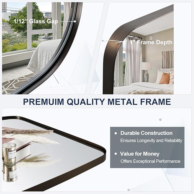 ANDY STAR Brushed Bronze Bathroom Mirror, 24x48 Oblong Mirror with Stainless Steel Metal Frame, Oval Vanity Mirror for Over Sink, Modern Anti Rust Wall Mounted