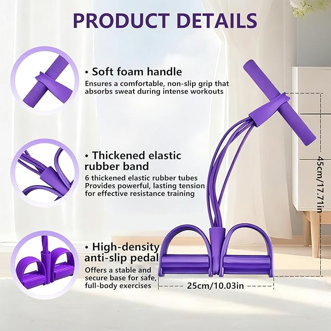 21 Fitness Resistance Bands-6 Tube Pedal Ankle Puller, Pedal Resistance Band with Handle, Natural Latex Fitness Bands, Multifunction Tension Rope for Abdomen, Waist, Arm, Leg Stretching Training