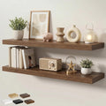 Floating Shelves for Wall 48 in x 9.3 in Deep, Wall Mounted Rustic Wood Shelf with Invisible Brackets for Storage & Display, Living Room Bedroom Bathroom, Walnut, 2 Pack