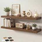 Floating Shelves for Wall 48 in x 9.3 in Deep, Wall Mounted Rustic Wood Shelf with Invisible Brackets for Storage & Display, Living Room Bedroom Bathroom, Walnut, 2 Pack