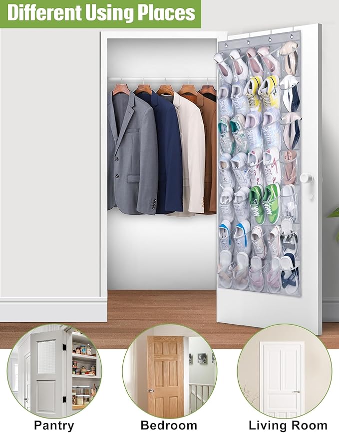 MISSLO 35 Clear Large Pockets Over The Door Shoe Organizer Sturdy Oxford Fabric Hanging Shoe Rack Closet Shoe Holder Hanger, Grey
