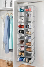 mDesign Soft Fabric Closet Organizer - Holds Shoes, Handbags, Clutches, Accessories - Large, 20 Shelf Over Rod Hanging Storage Unit - Gray