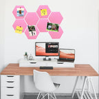 8 Pcs Hexagon Felt Cork Bulletin Board Tiles, Self Adhesive DIY Bulletin Board Pin Board for Office School Home Wall Decor Memos Photos Display(Bright Pink)