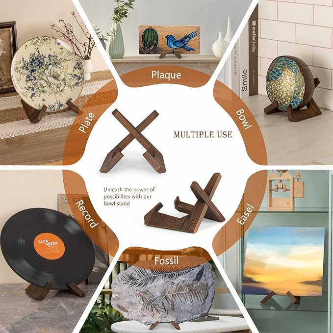 ANBOXIT Bowl Stands for Display, 4.5 Inch Plate Holder, Wooden Easel Frame Holder, Display Stand for Large Deep Platters and Dishes, 4.5" H x 6" W x 5.4" D (For Bowls under 3.5" in Depth)