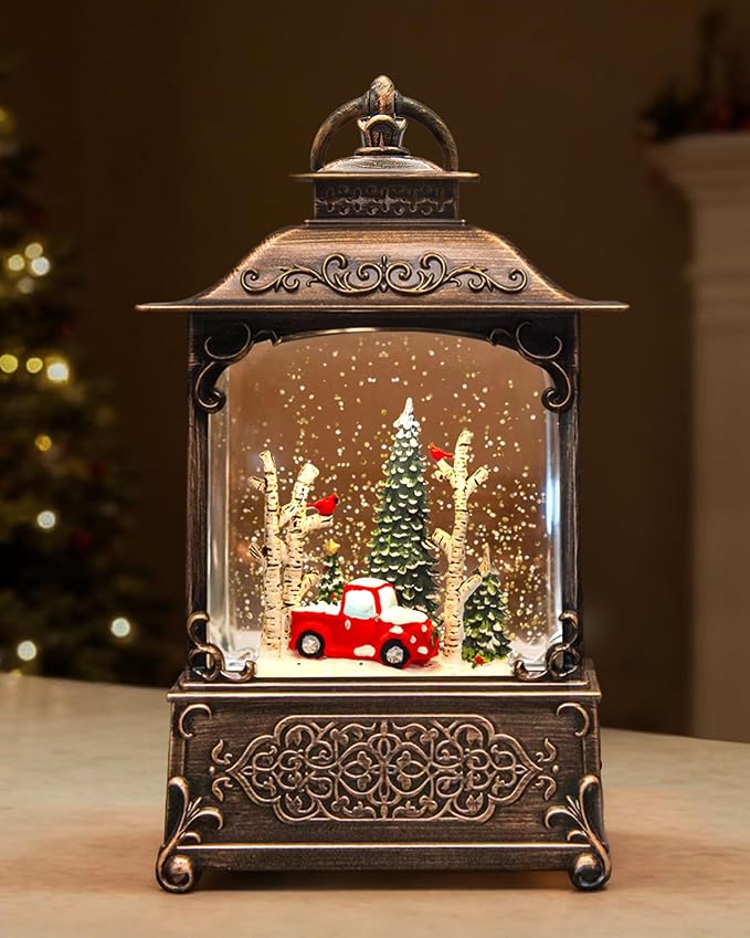 Christmas Snow Globes Light up Snowglobes Christmas Lantern with 8 Songs, 10.43" Christmas Snow Globes for kids adults, 6H Timer & Dual Power, Lighted Christmas Decorations Indoor, Gifts for Women Men
