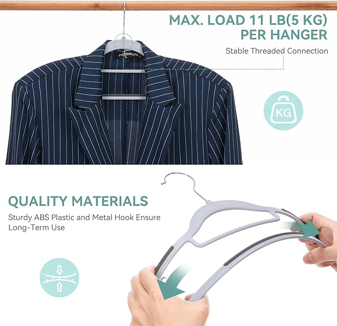 Heavy Duty Hangers 30 Pack, Plastic Clothes Hangers Non-Slip, 0.2'' Slim, 360° Swivel Hook, 16.5 Inches Wide, Thin Space Saving Hangers for Suit, Shirt & Pants, Light and Dark Gray