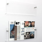 2 Pack Clear Acrylic Magazine Holder, Wall Mount Hanging Bookshelf Literature Storage Rack, Brochure File Display Shelf for Waiting Room, Living Room, Office, Home