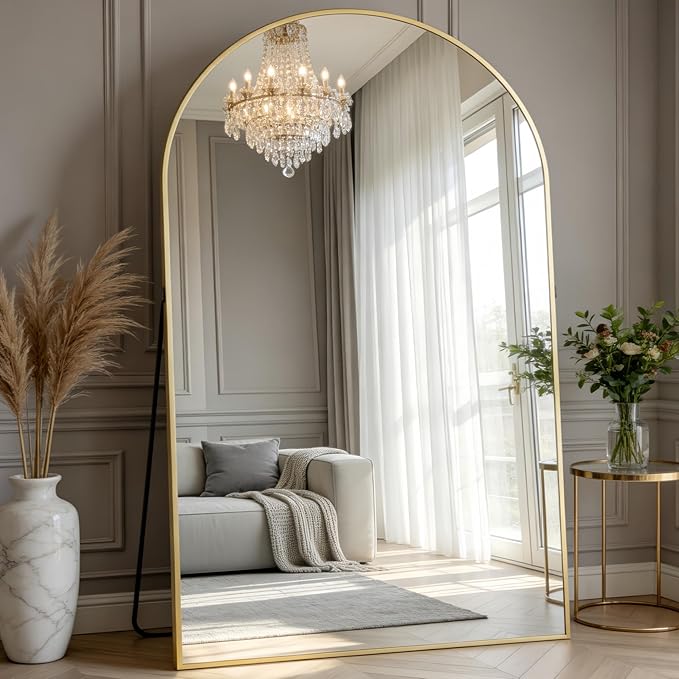 Prywot Full Length Mirror, Oversized 86"x46" Arched-Top Floor Mirror, Free Standing Mirrors, Modern Full Body Mirrors with Aluminum Alloy Frame for Bedroom,Living Room, Gold