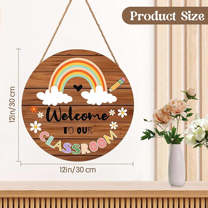 Harooni Welcome Sign for Classroom Door Sign Welcome to Our Classroom Door Decorations 12"x12" Rainbow Classroom Welcome Door Hanger Wreath Signs for School Classroom Door Hanger Teacher Gift Bulletin