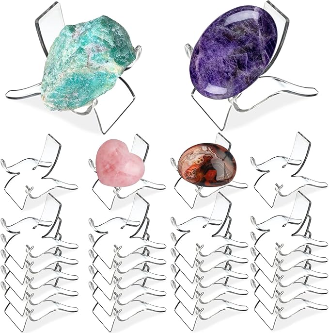 (24 PCS）Display Stand,Acrylic Rock Display stands,Clear Display Easel Stands Pedestal for Crystal Geodes Rock Mineral Agate Fossil Coral crystal/gemstone Small Collectibles Display Stands (Large)