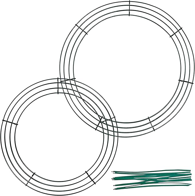2-Pack Wire Wreath Frame – Round Metal Wreath Form with Ring Design for DIY Crafts, Floral Projects, and Home Decor – Dark Green Wire Frame for Christmas Holiday & Weddings (12 + 14 Inches)