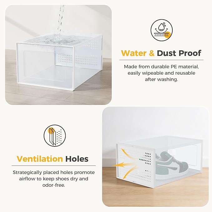 NEWBULIG 36 Clear Shoe Storage Boxes, Shoe Organizer for Closet with Lid, Plastic Stackable Breathable Shoe Cabinet with Lid for Sneakers, Heels & Boots, White