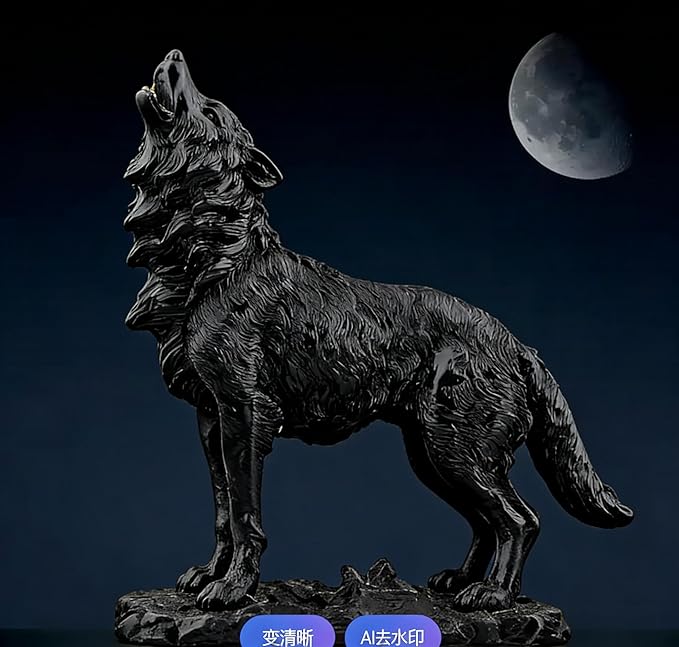 Black Howling Wolf Statue, Realistic Wild Wolf Sculpture, Resin Animal Figurine for Home Decor, Office Desk, Shelf, Wildlife Lover Gift