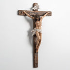 DevotedWalls Realistic Wall Crucifix,Lifelike Jesus Crucifixion Statue,12"H Resin Detailed Wood-looking Cross with Corpus,Hand Painted Jesue INRI Wall Cross for House,Catholic Gift Home Decor (Full Color）