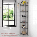 Crofy Foldable 6 Tier Corner Shelf, Metal Corner Plant Stand with Black Frame and Transparent Shelves, Corner Display Rack Multipurpose Shelving Unit for Living Room, Bedroom, Bathroom