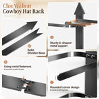 Cowboy Hat Rack for Wall, Cowboy Hat Holder Wall Mount Holds up to 4 Hats, Wooden Western Rustic Metal Hat Hanger with Arrow Sign Board, Hat Organizer for Western Hat, Fedora, Sun Hats