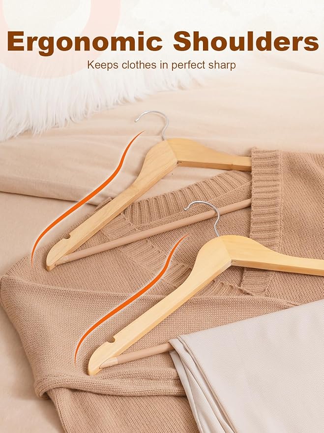 HOUSE DAY Bulk Wooden Hangers 2000 Pack（100 Cases, 20 Pack/Case）, Solid Wood Hanger with Non Slip Pant Bar, Heavy Duty Wooden Coat Hanger for Closet, Smooth Wood Clothes Hangers for Shirts, Natural