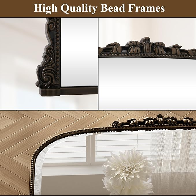 32 x 24 inch Beaded Arched Wall Mirror, Vintage Bathroom Vanity Mirror Over Sink for Entryway, Bedroom, Living Room, Bronze