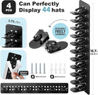 4 Pack Hat Organizer for Baseball Caps, Detachable DIY Hat Rack for Wall Hat Holder Hold up to 44 Hats, Baseball Cap Organizer Cap Holder Hat Hangers for Wall Closet Door Bedroom(4pcs,Black)