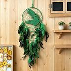 Handmade Dream Catcher, Animal Design Feather Dream Catchers Wall Decoration, Art Craft Feather Wall Decor for Home, Gift for Girls Kids Women (Green)