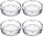 Timgle Glass Ashtray 4 Packs Round Crystal Ash Tray Clear Ashtrays for Home Portable Heavy Duty Decorative Office Patio Indoor Outdoor(Modern)