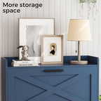 32" W Farmhouse Shoe Storage Cabinet with 2 Flip Drawers and Barn Door Design, Adjustable Shelves, Modern Hidden Slim Narrow Shoe Rack Cabinet for Entryway, Foyer, Hallway, Living Room, Blue