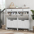 Shoe Cabinet with 4 Flip Drawers & 2 Drawers,Farmhouse Shoe Storage Cabinet for Entryway,Slim Freestanding Organizer Rack for Front Door Entrance,White