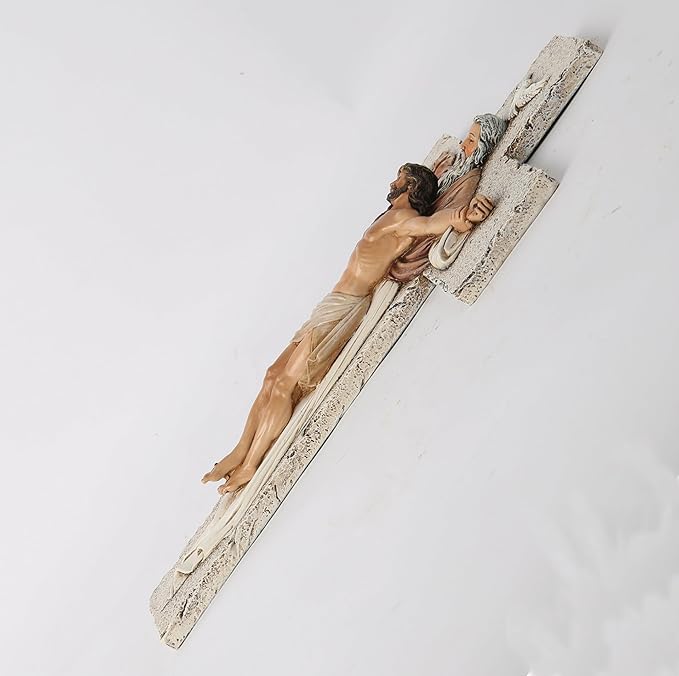 BC Catholic Holy Trinity Crucifix Wall Cross, 9.5" H Jesus Christ Inspirational Home Décor, Catholic Gifts, Religious Wall Sculpture handpainted by Buildclassic