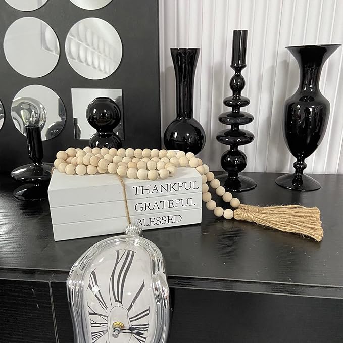 Decorative Books for Home Decor, White Faux Books for Decoration, Rustic Farmhouse Stacked Display Books (Thankful Grateful Blessed)