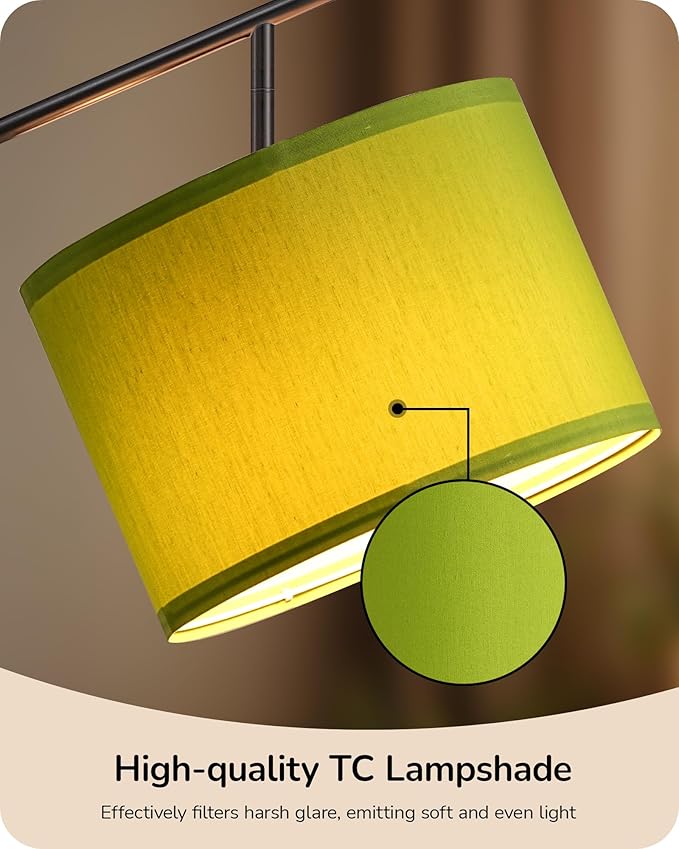 EDISHINE Modern Floor Lamps for Living Room, 64.7" Minimalist Standing Lamp with 3 Color Temperatures Bulb & Adjustable Linen Shade, Foot Pedal Switch, Arc Tall Lamp for Office Bedroom, Green Shade