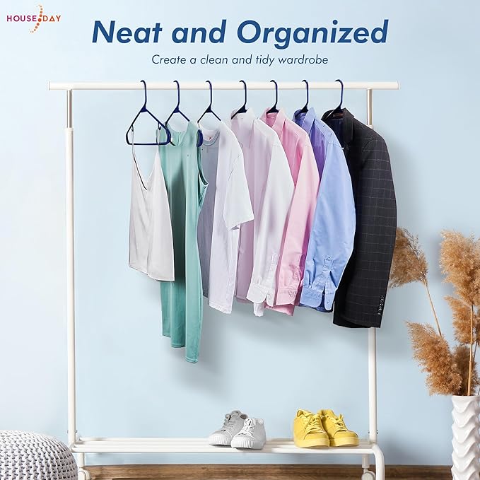 HOUSE DAY Black Plastic Hangers 40 Pack, Plastic Clothes Hangers with Built-in Strap Hooks, Space Saving Slim Hanger for Closet Organizers and Storage, Durable Clothing Hanger for Shirts Blouses Tops