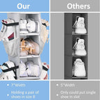 SLEEPING LAMB 8 Shelves Hanging Shoe Rack Hanger, Narrow Hanging Shoe Organizer for Closet Storage Clothes, Gloves, Bags, with 8 Large Mesh Pockets to Hold 16 Pairs Shoes in Dorm, Grey