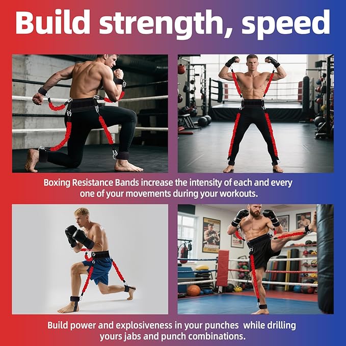 Boxing Resistance Bands Set for Boxing MMA Martial Arts Training Equipment, 150lbs Exercise Bands with Cuffs & Belt, Workout Band for Resistance Training Enhance Explosive Power/Speed/Agility