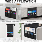Non-slip Couch Organizer Armchair Caddy, Oxford TV Remote Control Holder Bedside Caddy with 5 Pockets for Key Glasses Phone Magazine Holders.