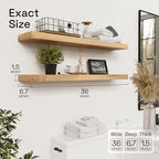 BAOBAB WORKSHOP Natural Wood Floating Shelves for Wall 36 Inches Long, Heavy Duty Wall Shelf for Bedroom, Solid Wooden Bathroom Shelf Large Kitchen Farmhouse, Oak Floating Shelf, 36W × 6.7D, Set of 2