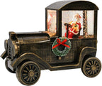 Christmas Snow Globe Lantern Truck Water Glittering Globe with Santa 8 Music Songs Christmas Snow Globes USB & Battery Operated for Christmas Festival Decorations Gifts (Truck-Santa)