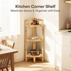 2026 New Bamboo Standing Shelf, 3 Tier Corner Shelf Stand, Free-Standing Shelf Units, Triangular Curved Corner Shelf Stand for Space-Saaving Display Ideal for Bathroom/Kitchen/Living Room Storage