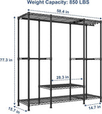 Ulif E3 Heavy Duty Garment Rack, 4 Tiers Freestanding Closet Organizer System with 5 Shelves, Metal Closet Organizer and Storage System for Clothes, Max Load 850lbs, 58.4"W x 15.7"D x 77.3"H, Black