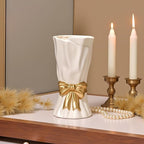 Bow Vase, White Flower Vase for Home Decor, White Ceramic Vases for Boho Style, 9.3 Inch Large Vases for Ideal Shelf Decor/Table/Living Room. (Glazed Exterior and Interior)