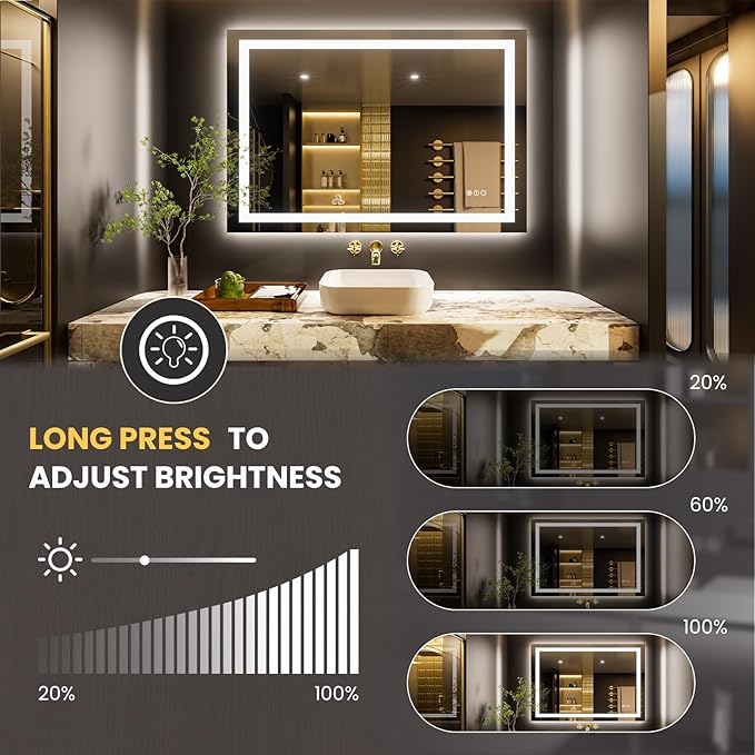 LOAAO 40"x28" LED Bathroom Mirror with Lights, Anti-Fog, Dimmable, Backlit + Front Lit, Lighted Bathroom Vanity Mirror for Wall, Memory Function