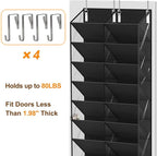 20-30 Pairs Over the Door Shoe Organizer, Clear Pockets Hanging Shoe Storage for Closet, 10-Tier Door Shoes Rack, Handing Shoes Holder Fit All the Family's Sneakers, Boots, Heels, Black